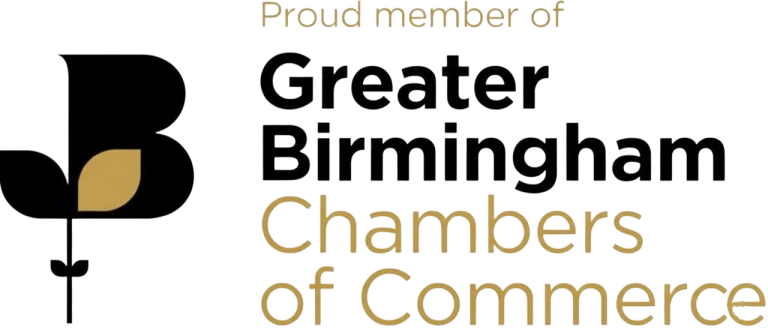 Logo for Greater Birmingham Chambers of Commerce with "Proud member" text.