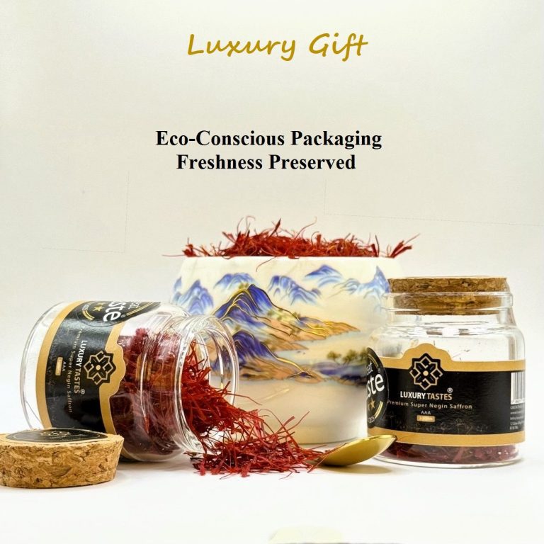 Luxury gift set with eco-conscious packaging and preserved saffron jars.