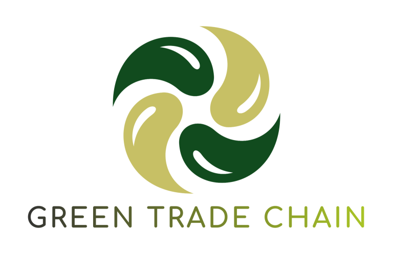 Logo of Green Trade Chain featuring interlocking green and gold shapes.