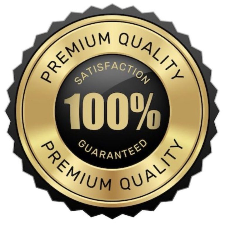 Gold seal with "Premium Quality" and "100% Satisfaction Guaranteed" text.